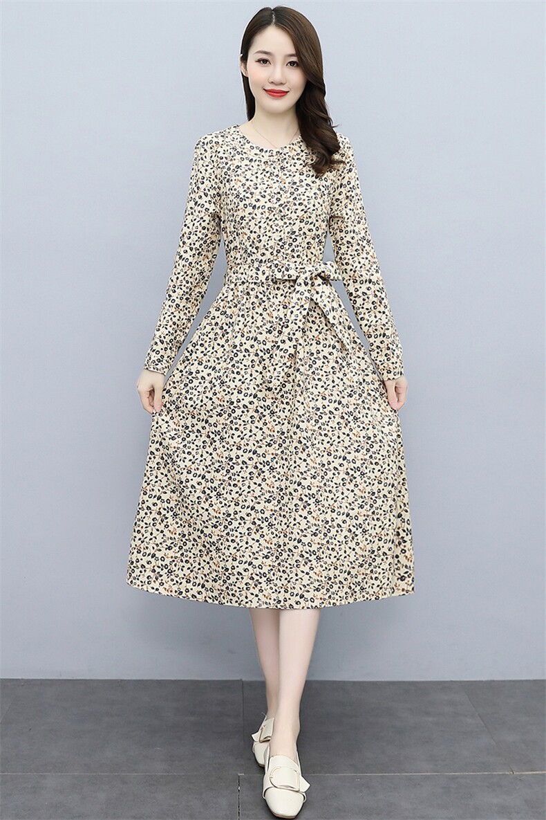2021年秋季棉麻连衣裙子复古印花棉麻裙子,女装连衣裙,欣贝拉