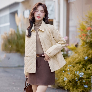 菱格夹棉保暖翻领棉服女短款2025冬季新款气质轻薄小棉袄棉衣外套图片