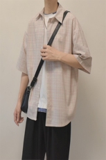 现货港风格子衬衫男五分袖衬衣KD579-P45，男装T恤，电商D312-1