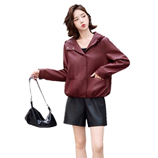 仿真皮皮衣女2024新款秋带帽休闲小个子海宁仿绵羊皮夹克外套短款，女装皮衣，江南女神