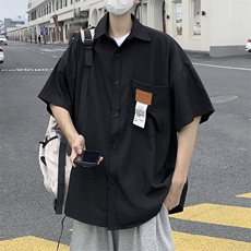 夏季港风衬衫外套工装短袖宽松半袖日系潮百搭中性轻薄H226/P35，男装T恤，钱塘713