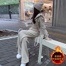 女早秋冬季新款加绒休闲运动卫衣套装小个子入秋韩系穿搭配两件套，女装套装/套裙，江南