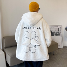 冬季新款宽松小飞熊刺绣羊羔毛棉服连帽棉袄棉衣A071-1009-P120，男装棉衣，电商A071