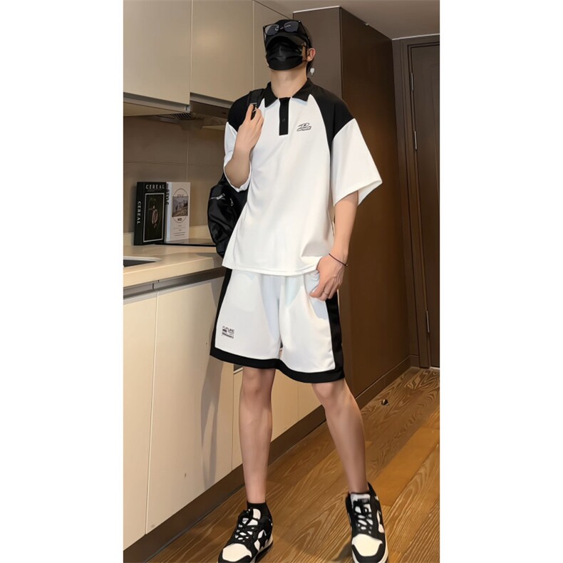 XTZ2410-特批55控98冰丝个性夏款撞色菠萝格套装POLO衫短袖短裤,男装Polo衫,电商B370