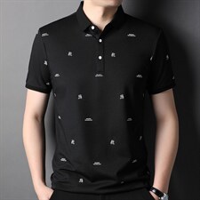 2023夏季商务polo衫男时尚简约印花翻领短袖T恤潮流百搭棉修身P45，男装T恤，钱塘6003A(原)4033A