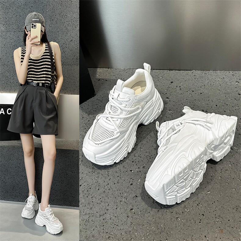 欧洲站女鞋2024新款真皮厚底松糕鞋网面透气老爹鞋薄款运动休闲鞋,女鞋休闲鞋,电商A223