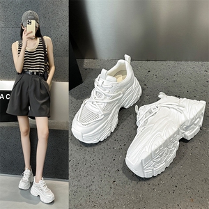 欧洲站女鞋2024新款真皮厚底松糕鞋网面透气老爹鞋薄款运动休闲鞋图片