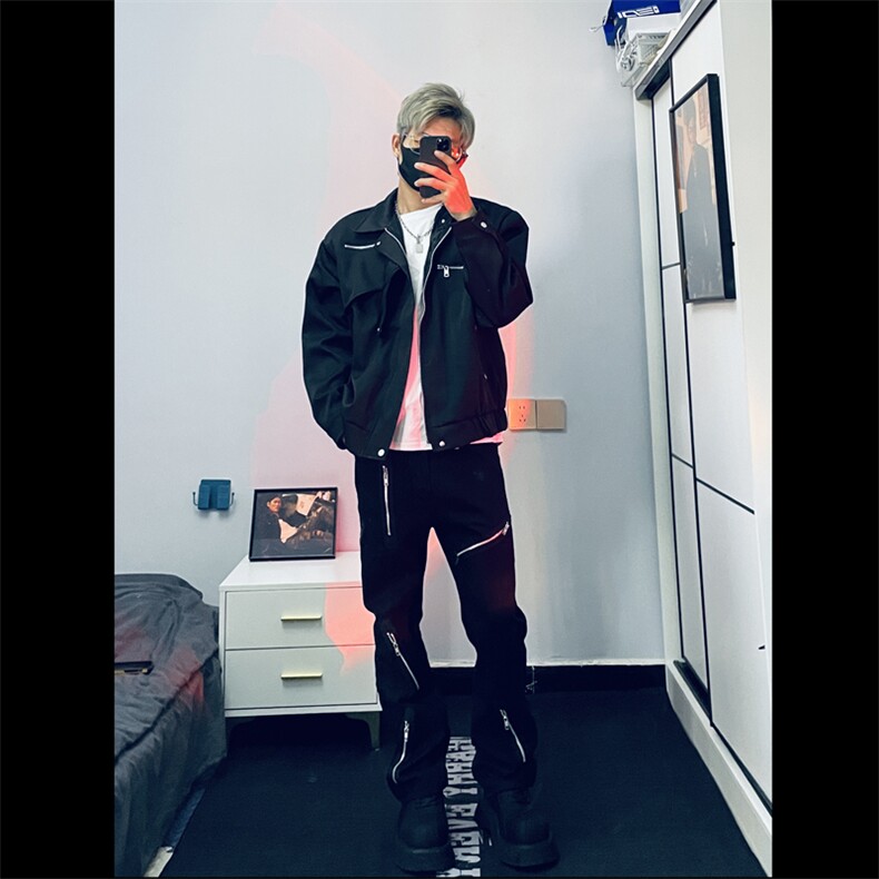 新款春秋简约宽肩黑男休闲设计感短款翻领解构夹克JK326-P68,男装夹克,星座1109-3