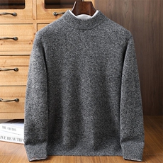 2025年秋季新款百搭男士花纱半高领套头衫，男装针织衫/毛衣，榆莲羊绒