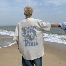 已注册/夏季新款外景纯棉美式复古短袖T恤男宽松打底衫DT9946/P25，男装T恤，电商B316
