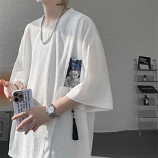 T10121-特批30控58百搭小熊吊坠冰丝短袖T恤夏季新款高品质大码，男装T恤，电商A059