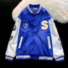克莱因蓝棒球服春秋新款2022美式情侣毛巾绣外套夹克潮 W2691-P65图片