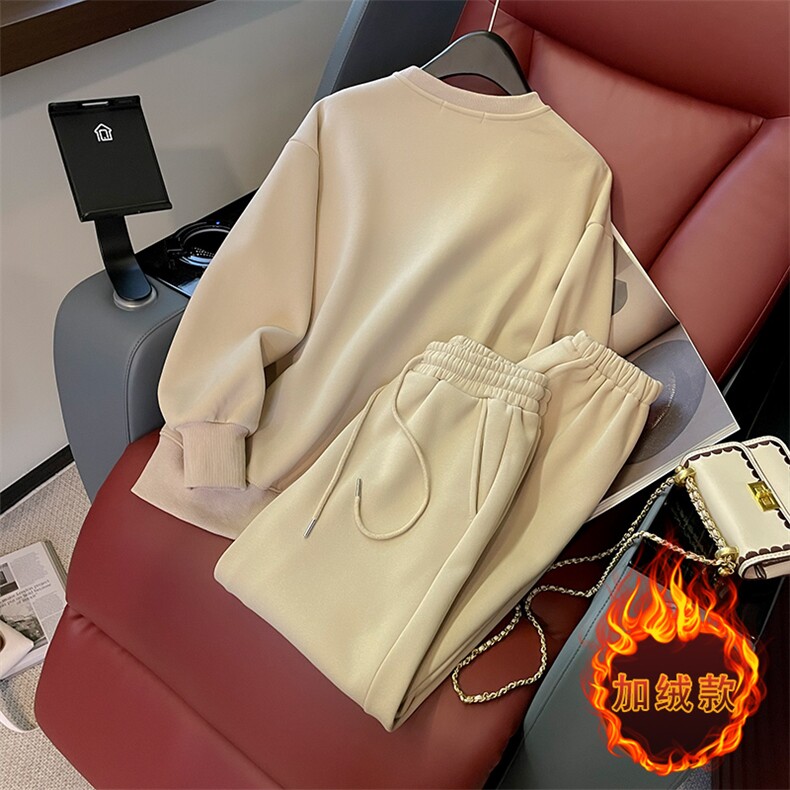欧货时尚加绒加厚女秋冬印花连帽卫衣卫裤套装,女装套装/套裙,江南