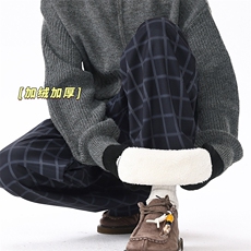美式复古格子加绒休闲裤男潮牌冬季阔腿长裤D52141-TP4588，男装卫衣，电商A102