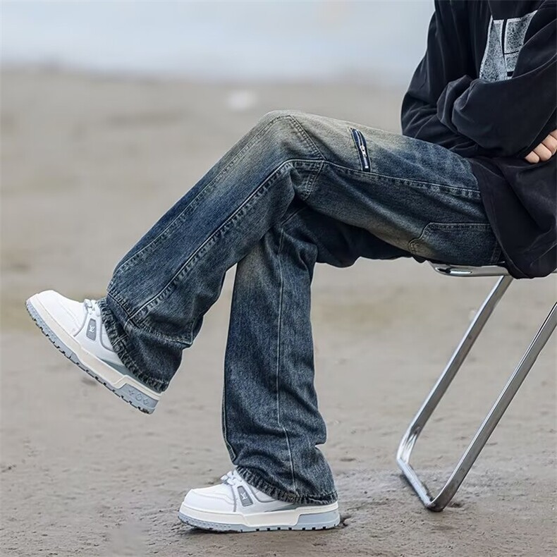 美式街头水洗做旧微喇牛仔裤男春秋直筒宽松长裤牛仔裤NZK794-P50,男装牛仔裤,星座302B-2