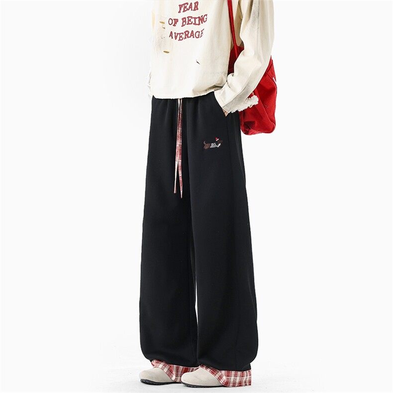 2026美式高街320g华棉腊肠狗刺绣大码拼接休闲卫裤K6703特P30控65，男装休闲裤，电商A001