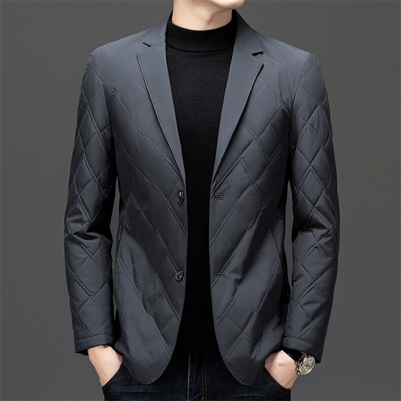 高级感秋冬季修身轻薄羽绒棉服西装外套男士中青年格子外套,男装西服套装,电商B212（原钱塘6029）