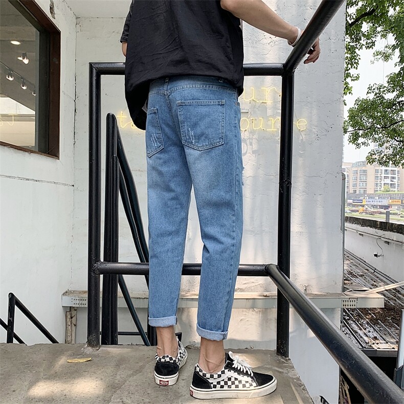 1304-1-NK335韩国街头潮范春夏新款浅色破洞水洗哈伦九分牛仔裤男,男装牛仔裤,星座410-6（原星座1304-1）