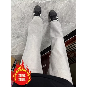 美式灰色直筒加绒男潮牌cIeanfit水洗复古长裤子K7055-1#P45网图图片