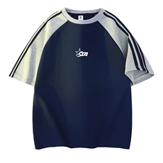 藏青色拼浅灰袖