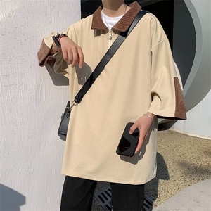 半拉链男款polo衫夏季潮牌潮流七分袖T恤美式华夫格体恤WB037-P35