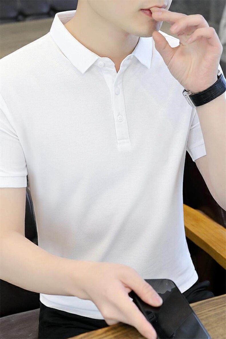 72913-P40纯色衫男夏季新款潮流翻领短袖t恤男士潮牌修身休闲,男装T恤,电商D310B