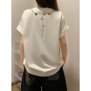 万针全刺绣工艺抖音得物高品质260克重磅纯棉双纱美式高街短袖T恤图片