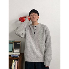 1506/Q50100/P53灰色美式复古亨利领毛衣，男装针织衫/毛衣，星座1506