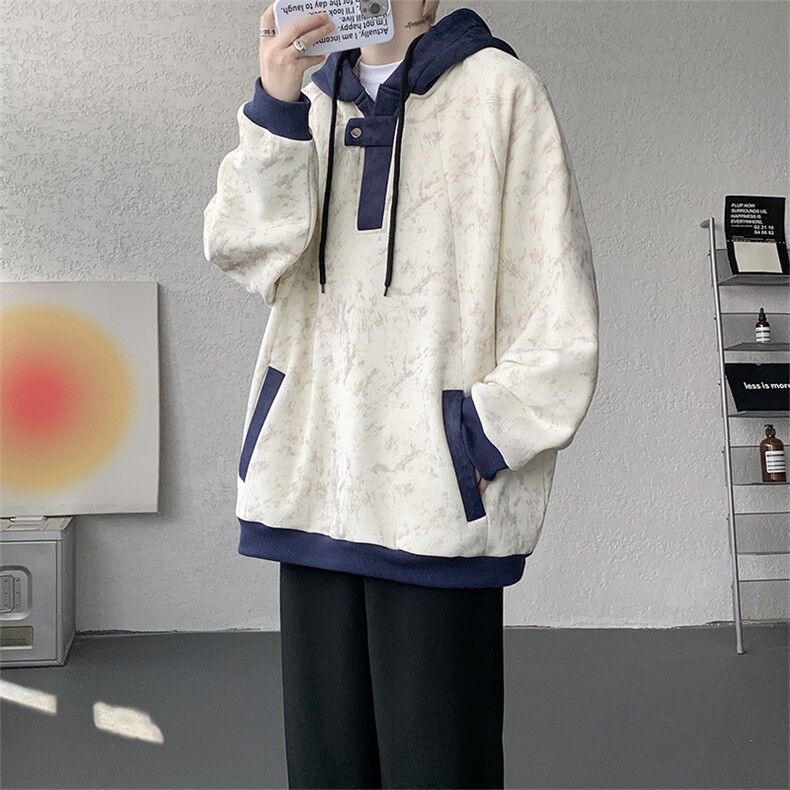 WY10158-特P55控98新款连帽撞色解构拼接大码男宽松情侣卫衣,男装卫衣,电商A059