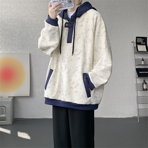 WY10158-特P55 控98 新款连帽撞色解构拼接大码男宽松情侣卫衣图片