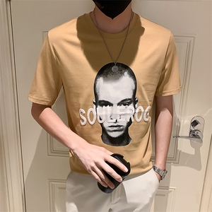 黑色2023精神小伙修身男士圆领潮款短袖T恤打底衫潮T1341-P48控68图片