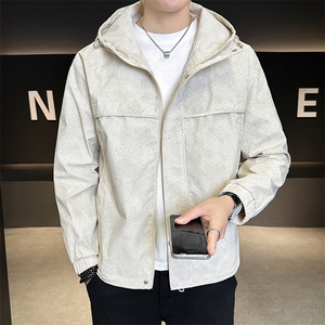 86816-M-3XL-P128店主风秋季潮牌连帽假口袋满印字母夹克外套男图片