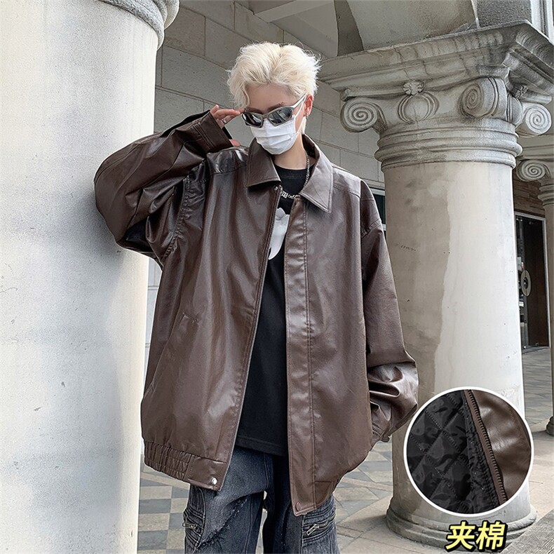 F74-P78美式vintage夹棉皮外套男春秋潮牌ins宽松宽松皮衣夹克,男装夹克,星座512-6