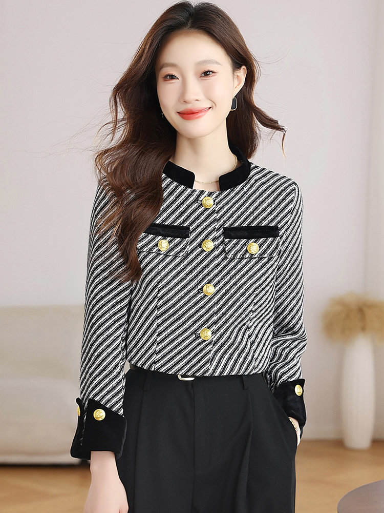 条纹短款气质小香风外套女2025秋季新款洋气减龄百搭显瘦夹克上衣,女装短外套,韩蔻秀