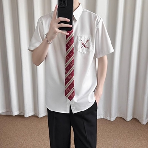短袖衬衫男女宽松班服刺绣情侣高中毕业照校供感jk学院风DK04图片
