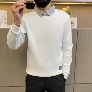 W3161-P78控108社会小伙假两件卫衣男春秋季修身潮流百搭衬衫领图片