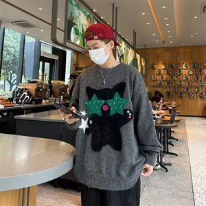 针织衫男女叮当猫刺绣帅气百搭保暖2024冬季ins毛衣外套MZ589-P52图片