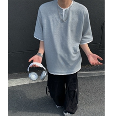 2026夏大码假两件华夫格五分短袖T恤男潮流宽松T6601/特P25灰2，男装T恤，电商A094