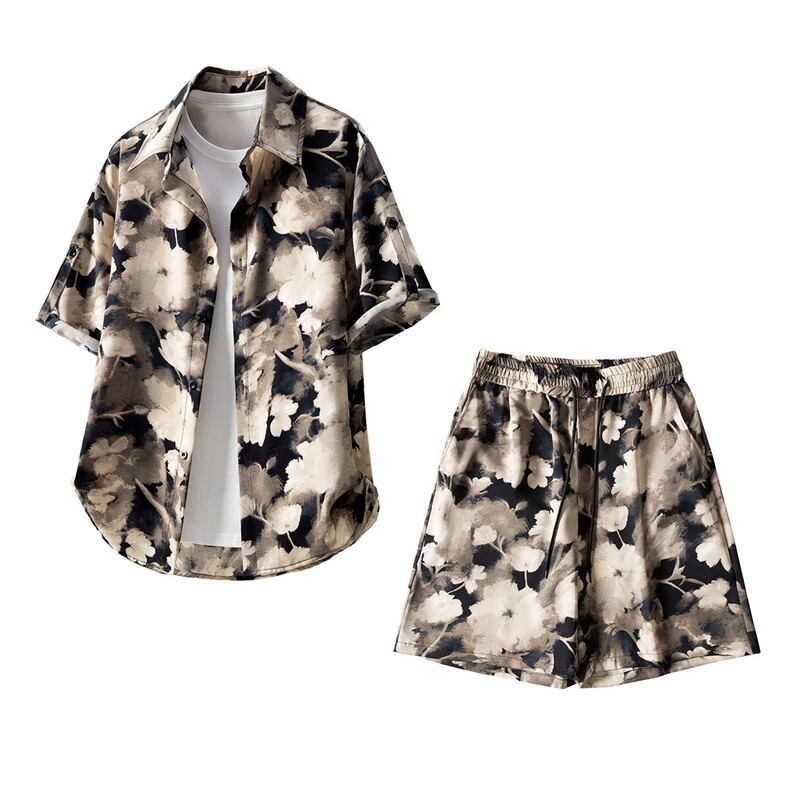 短袖衬衫男+短裤男套装男聚酯纤维M-5XL大码TZ78723P50控98，男装休闲套装，星座226-1