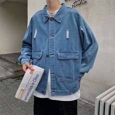 高档港风春秋新款男士宽松水洗牛仔炸街外套韩版潮流百搭X310/P54，男装夹克，星座506