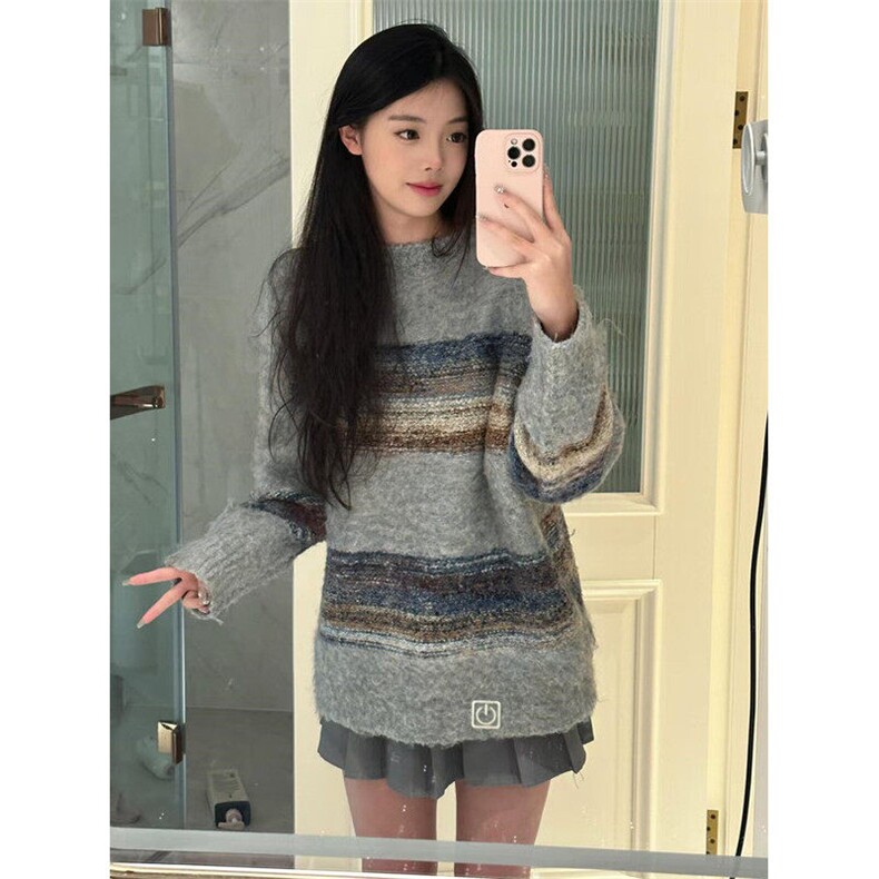 冬季小众慵懒风针织衫套头毛衣男女款宽松痞帅拼接打底衫MY9529,男装针织衫/毛衣,星座1116A（原606A-3）
