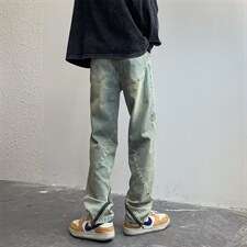 牛仔裤男秋季美式潮大码休闲裤子高街黄泥色环绕拉链B8117P45，男装牛仔裤，星座1116-2