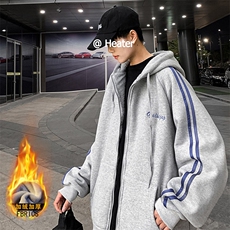冬季新款加绒加厚开衫连帽卫衣潮流大码宽松外套男装WY668P58，男装卫衣，电商A086