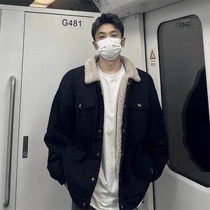 现货加绒牛仔棉服男冬季棉衣外套羊羔绒翻领夹克毛领MY1089-P110图片
