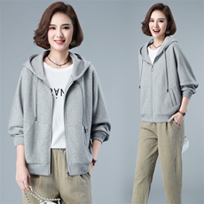 连帽开衫卫衣外套女2025年秋新款韩版宽松拉链绿色上衣中年妈妈，女装卫衣/绒衫，简韵佳