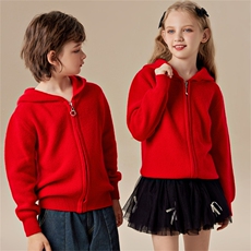 男女通用拉链带帽有帽不可拆春秋冬时尚，童装儿童羊绒衫，六一童装