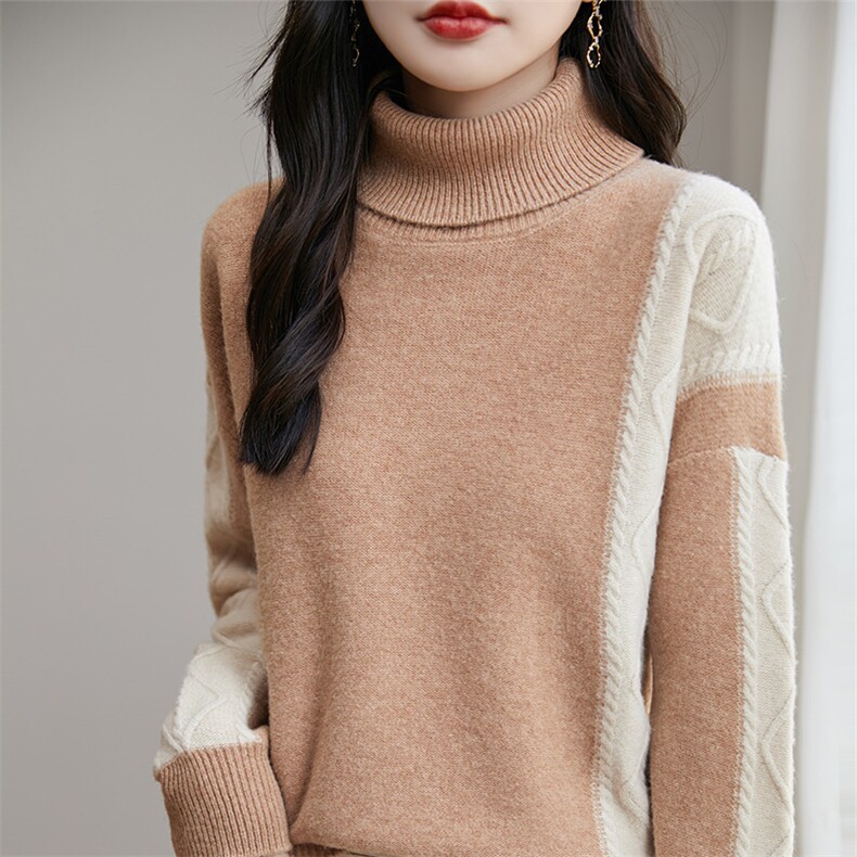 时尚高领毛衣女秋冬新款宽松显瘦长袖针织衫百搭气质外套上衣，女装羊毛衫，宏杨羊绒