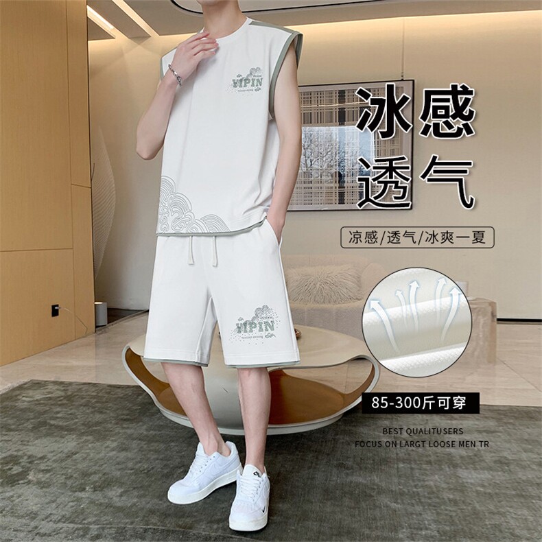 无袖背心男短袖T恤套装大码五分短裤两件套217-2-TZ07-特P50,男装T恤,星座217-2