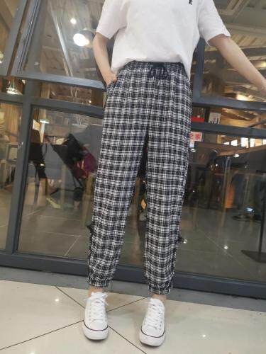 2021新高品质对格休闲裤M一ⅩL，女装休闲裤，简 影