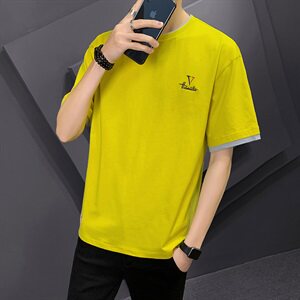 20夏季新款男士潮流时尚刺绣圆领纯棉假两件短袖T恤DS731T图片